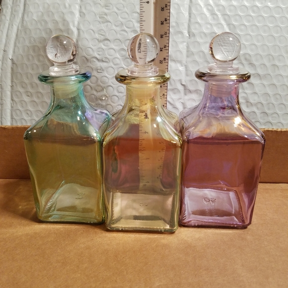 decor Other - Beautiful colorful glass bottles with lids 
3 bott